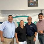 Bernadette Gibson being sworn in by Mayor Ciri Villarreal, alongside Isreal Gonzales and Sabas Encinia.